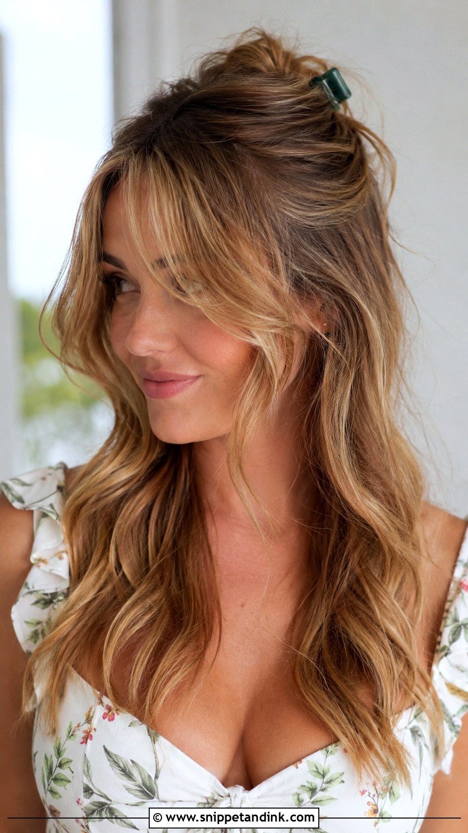 Half Up With Curtain Bangs - Snippet and Ink - 20 Easy Half-Up Wedding Guest Hairstyles
