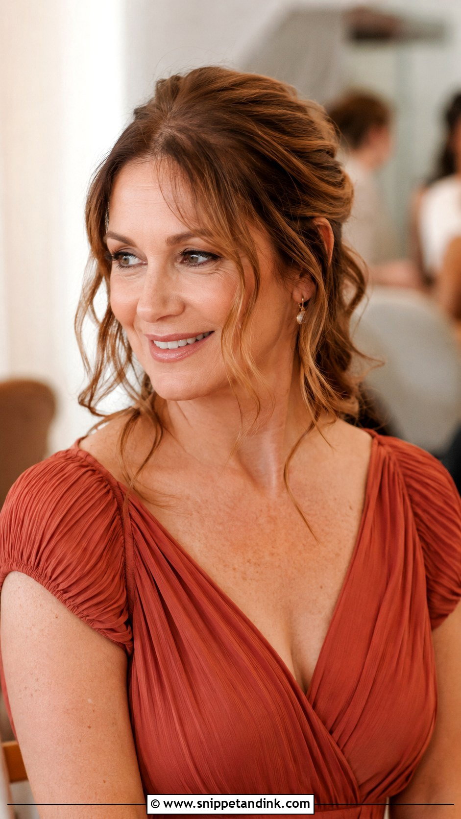 Half Up With Curtain Bangs - Snippet and Ink - 30 Half-Up Half-Down Mother of Bride Hair Ideas