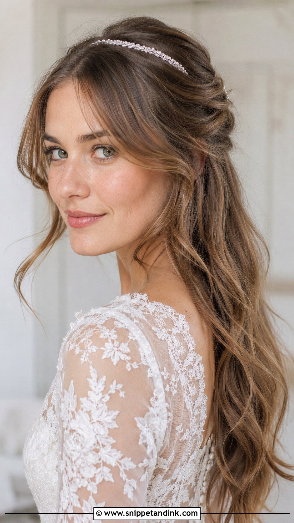 Half Up With Curtain Bangs - Snippet and Ink - 20 Half Wedding Hair Ideas