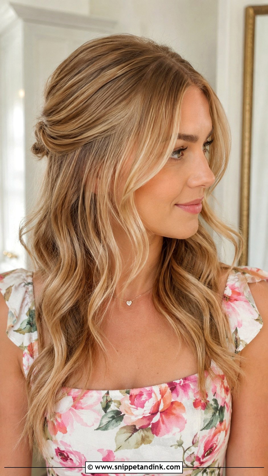 Half Up With Curtain Bangs - Snippet and Ink - 20 Medium Half-Up Wedding Guest Hairstyles
