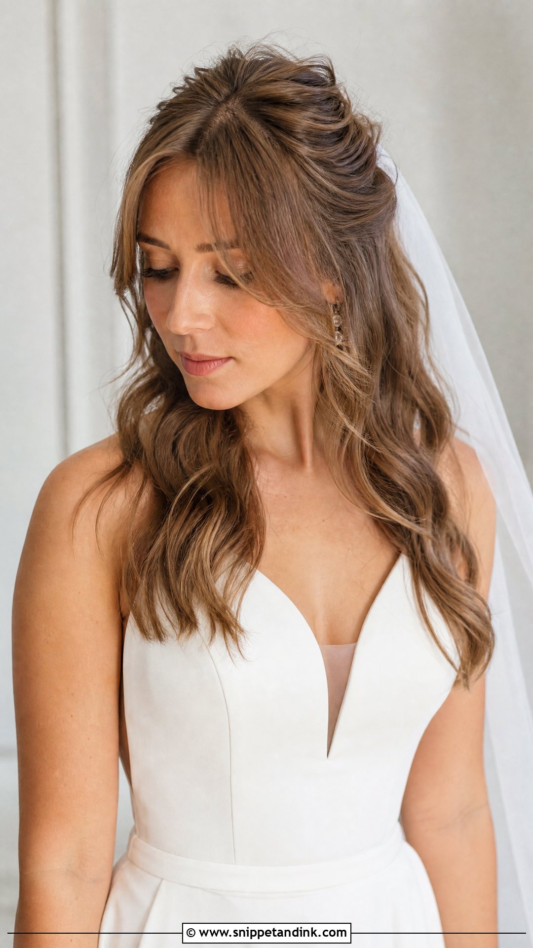 Half Up With Curtain Bangs for Brides - Snippet and Ink - 20 Half-Up Wedding Hairstyles