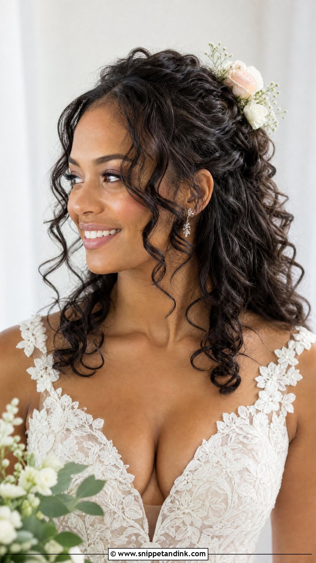 Half Up With Curtain Bangs - Snippet and Ink - 20 Black Half-Up Half-Down Wedding Hair Ideas
