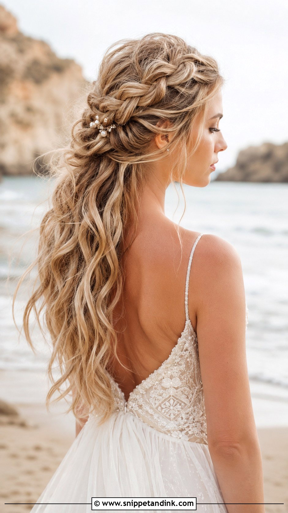 Half Up With Dutch Braid - Snippet and Ink - 20 Half-Up Beach Wedding Hair Ideas