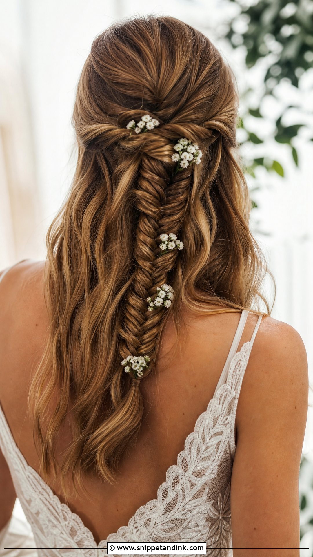 Half Up With Fishtail Braid - Snippet and Ink - 20 Half-Up Do Wedding Ideas