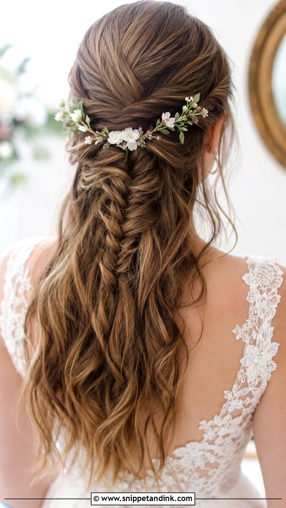 Half Up With Fishtail Braid - Snippet and Ink - 25 Shoulder Length Wedding Hairstyles