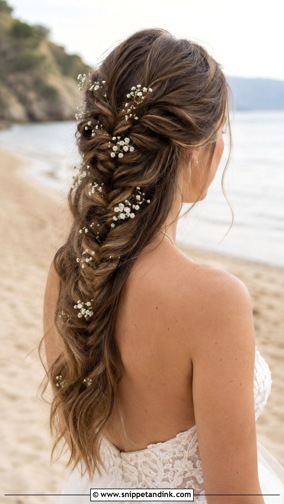 Half Up With Fishtail Braid - Snippet and Ink - 20 Half-Up Beach Wedding Hair Ideas