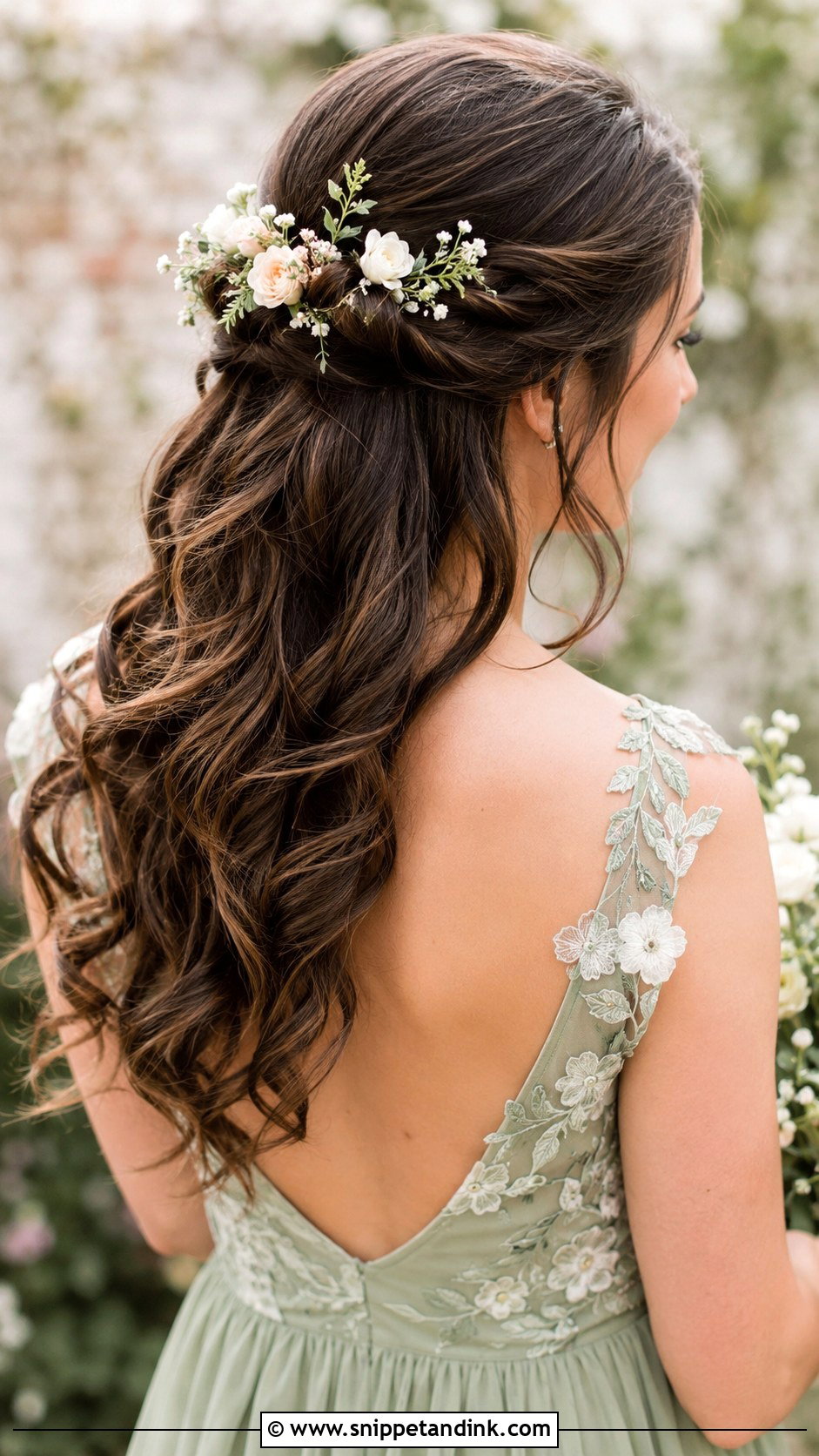 Half Up With Flower Accents - Snippet and Ink - 25 Half-Up Mother of the Bride Hair Ideas