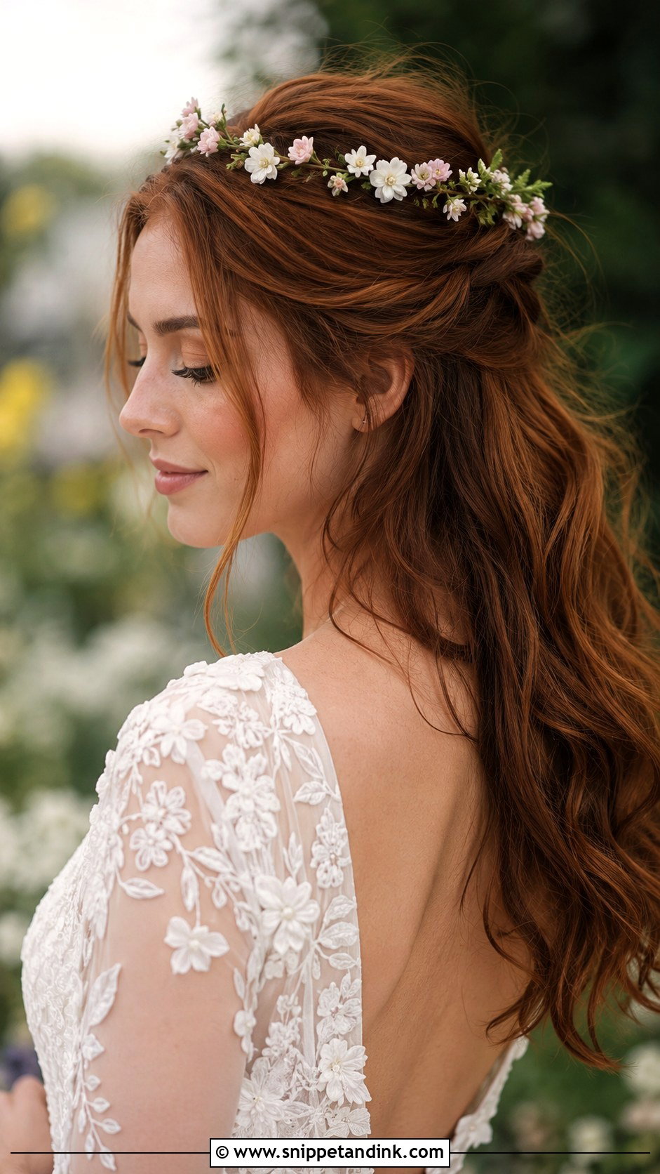 Half Up With Flowers - Snippet and Ink - 20 Medium Half-Up Wedding Guest Hairstyles