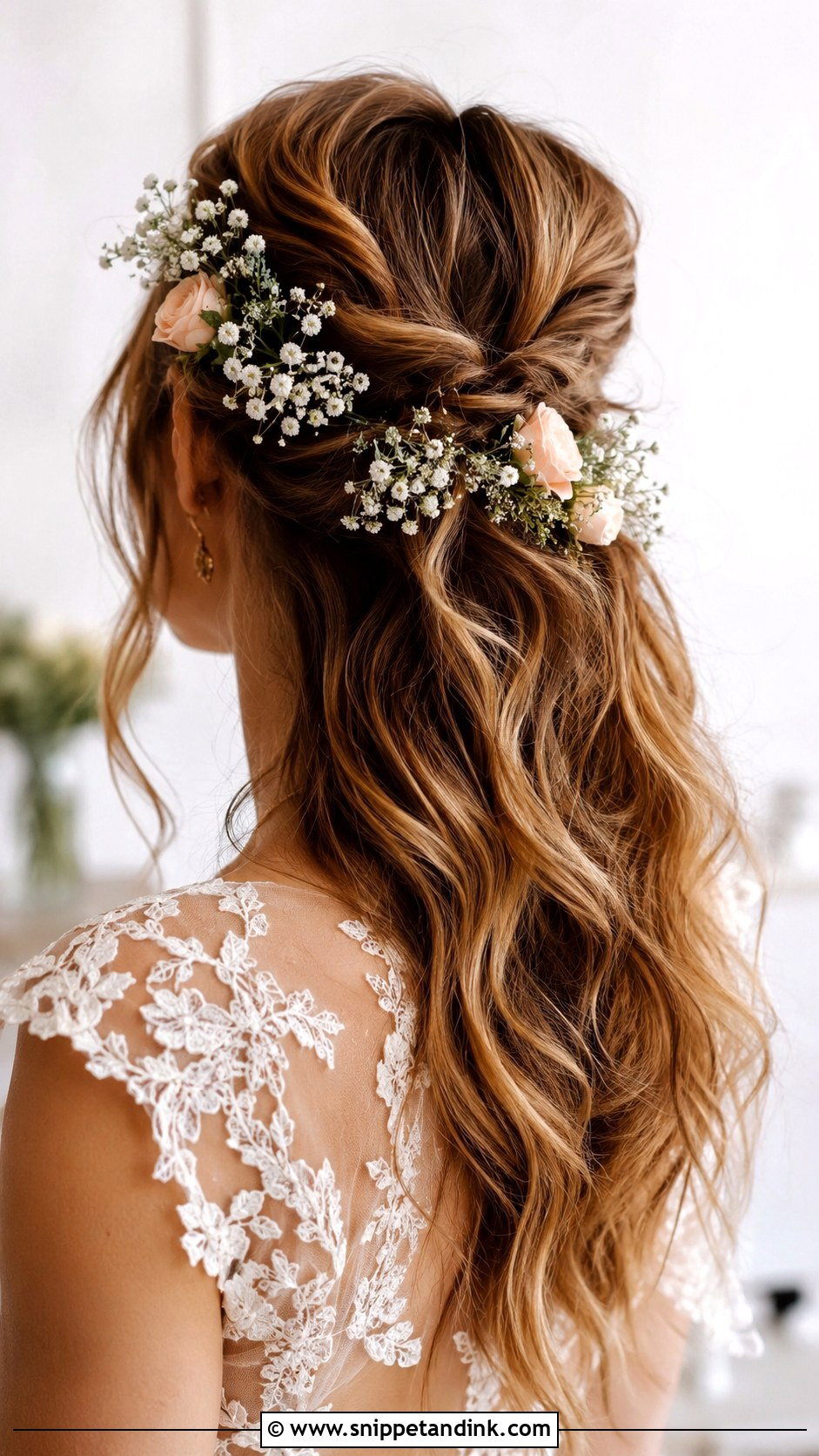 Half Up With Flowers - Snippet and Ink - 25 Simple Wedding Hairstyles for Long Hair