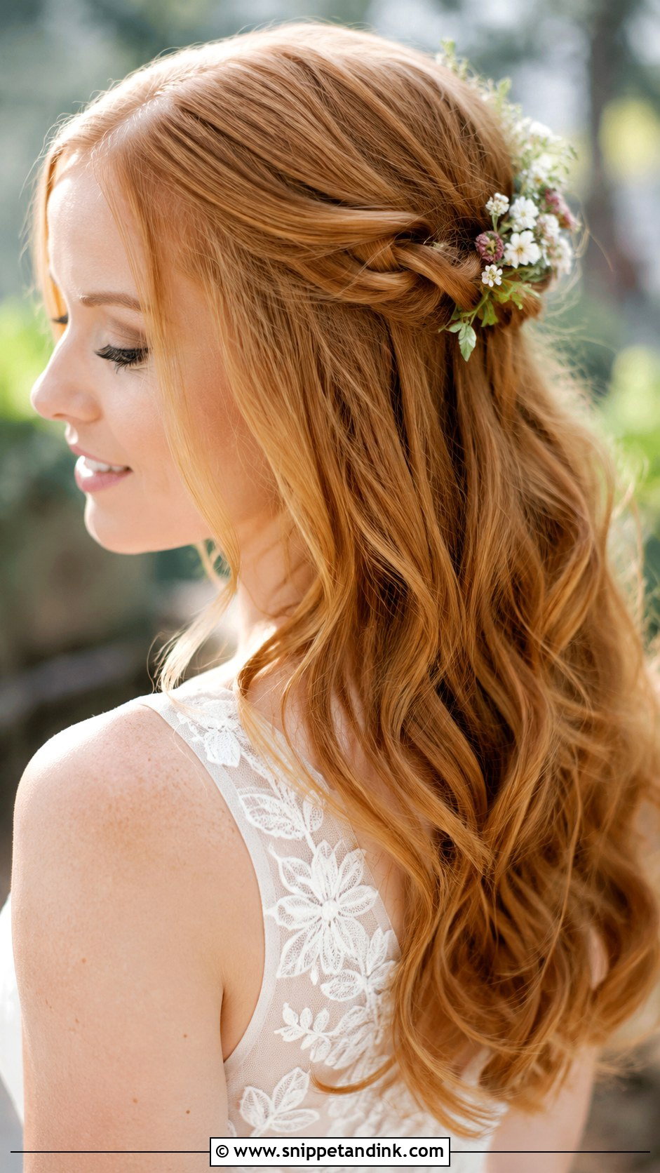 Half Up With Flowers - Snippet and Ink - 20 Easy Half-Up Wedding Guest Hairstyles