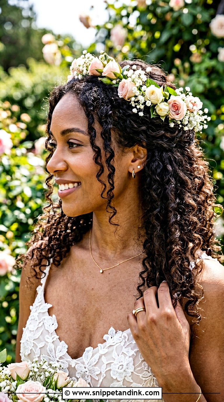 Half Up With Fresh Flowers - Snippet and Ink - 20 Black Half-Up Half-Down Wedding Hair Ideas