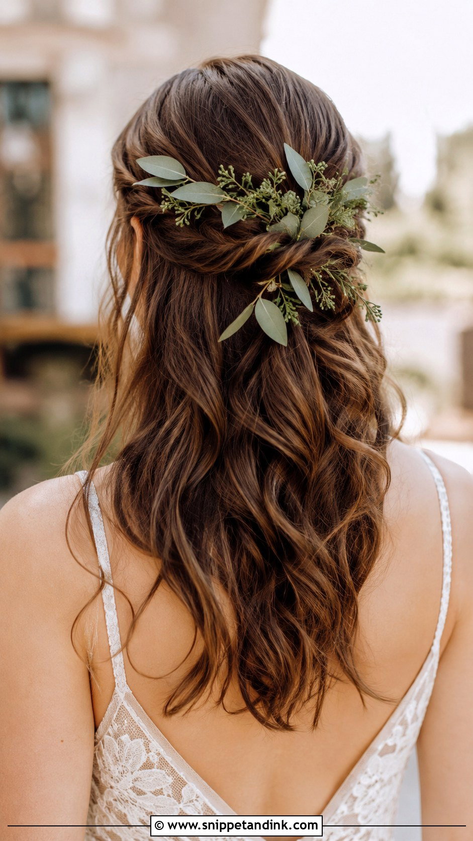 Half Up With Greenery - Snippet and Ink - 35 Half-Up Bridal Hair Ideas