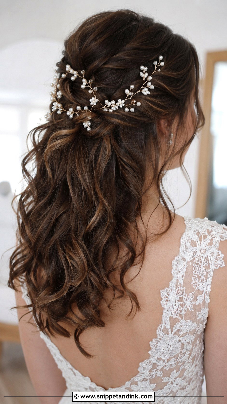 Half Up With Hair Vine - Snippet and Ink - 25 Shoulder Length Wedding Hairstyles