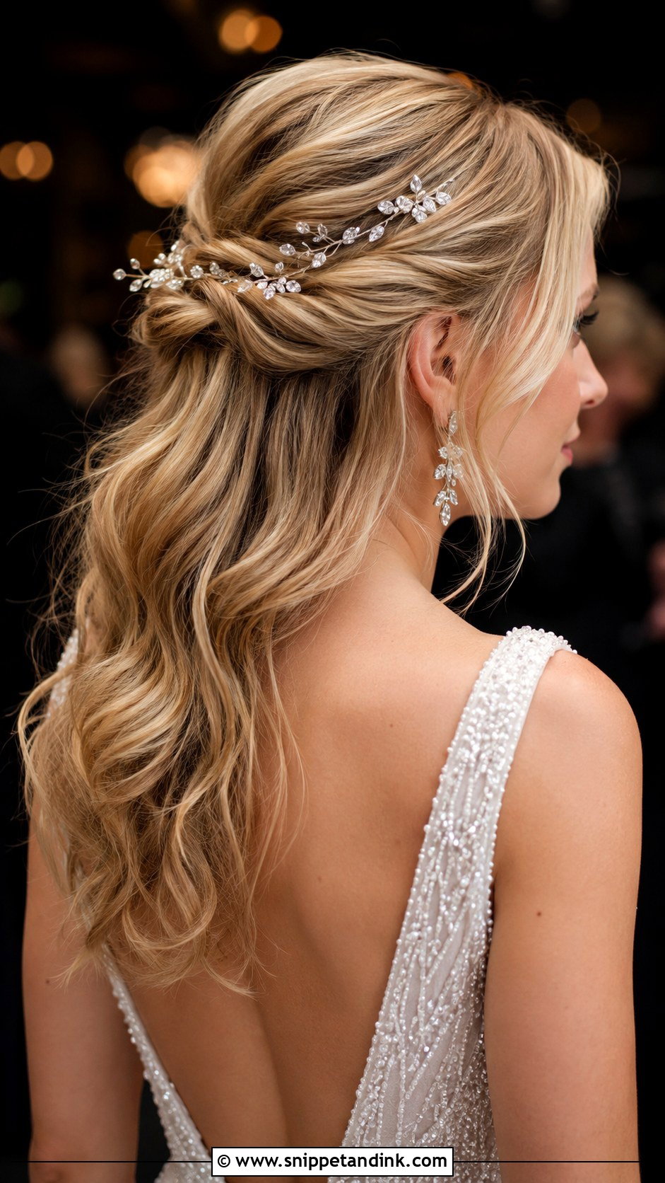 Half Up With Hair Vine Accent - Snippet and Ink - 25 Medium Length Half-Up Half-Down Wedding Hair Ideas