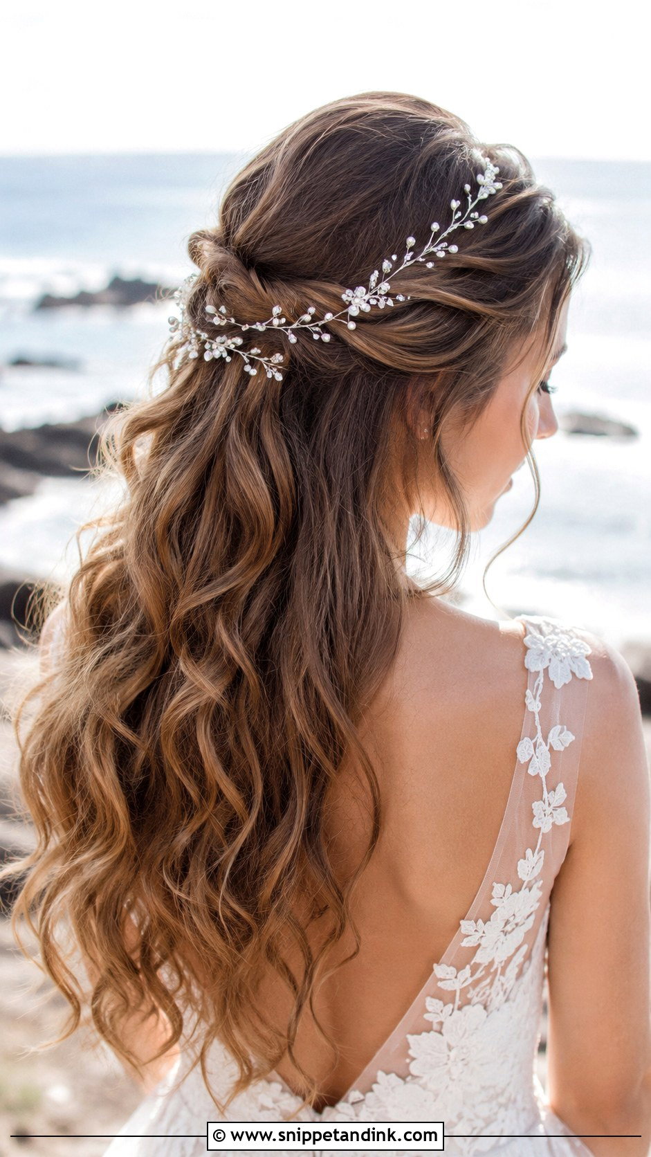 Half Up With Hair Vine - Snippet and Ink - 20 Half-Up Beach Wedding Hair Ideas