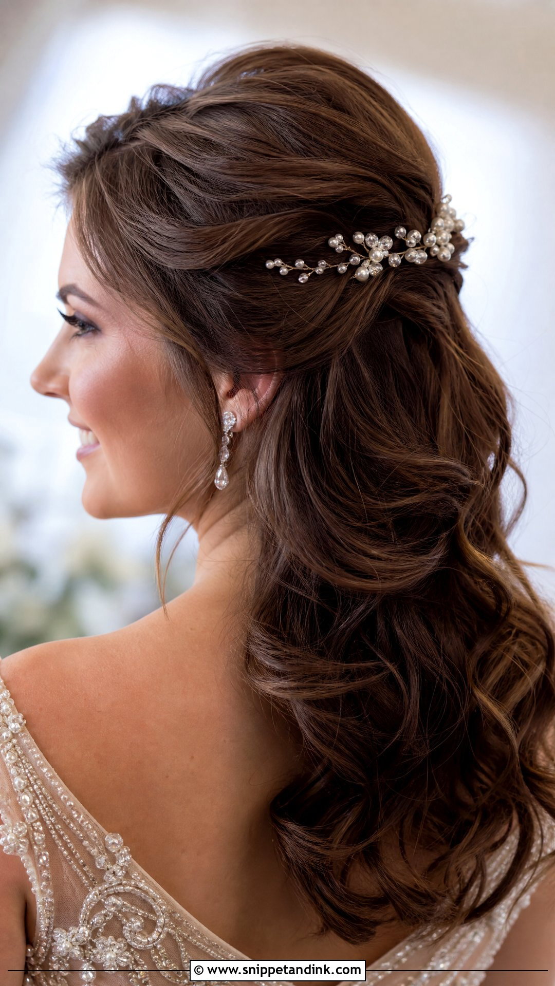 Half Up With Hairpins - Snippet and Ink - 35 Half-Up Bridal Hair Ideas