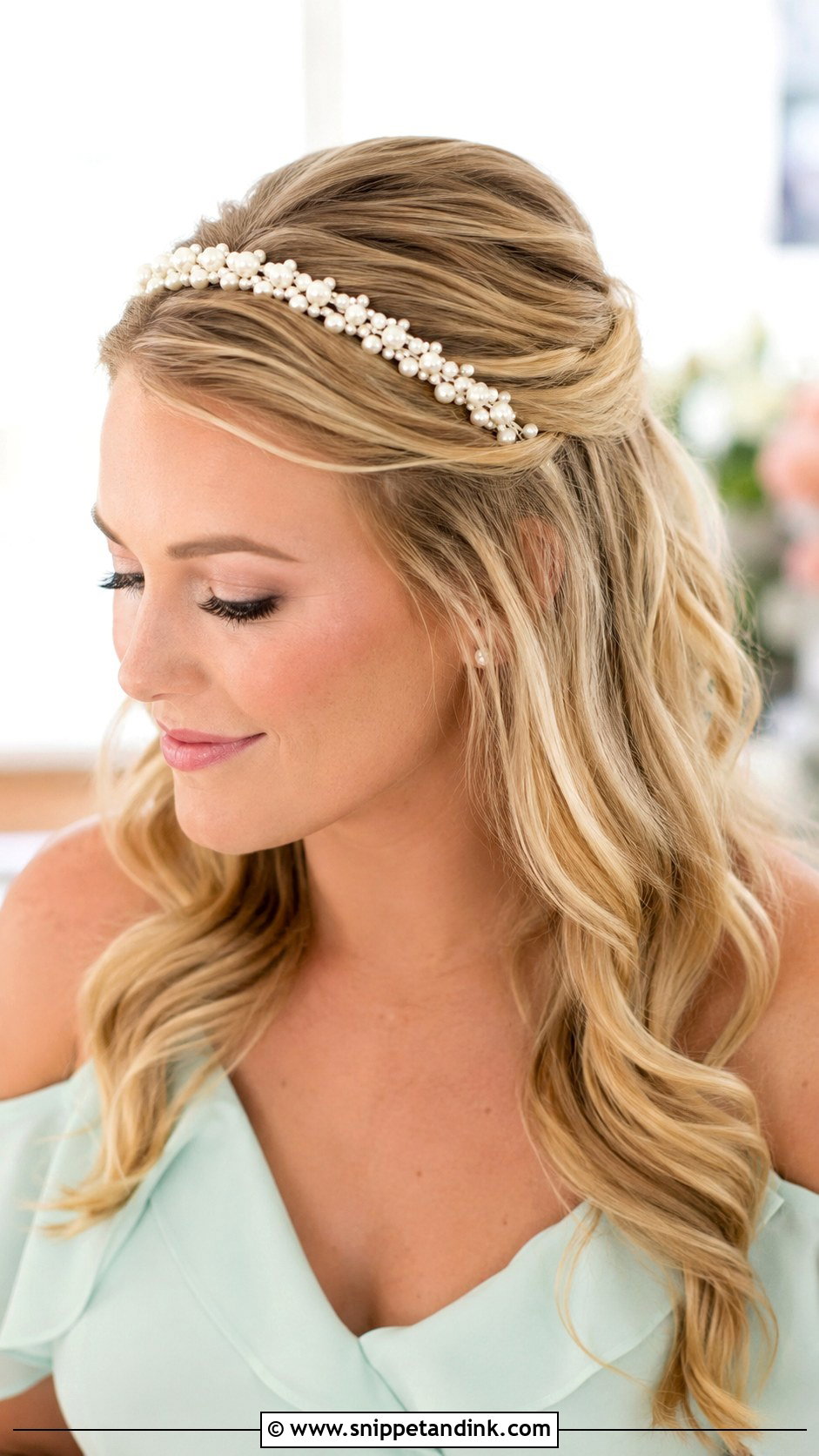 Half Up With Headband - Snippet and Ink - 20 Easy Half-Up Wedding Guest Hairstyles