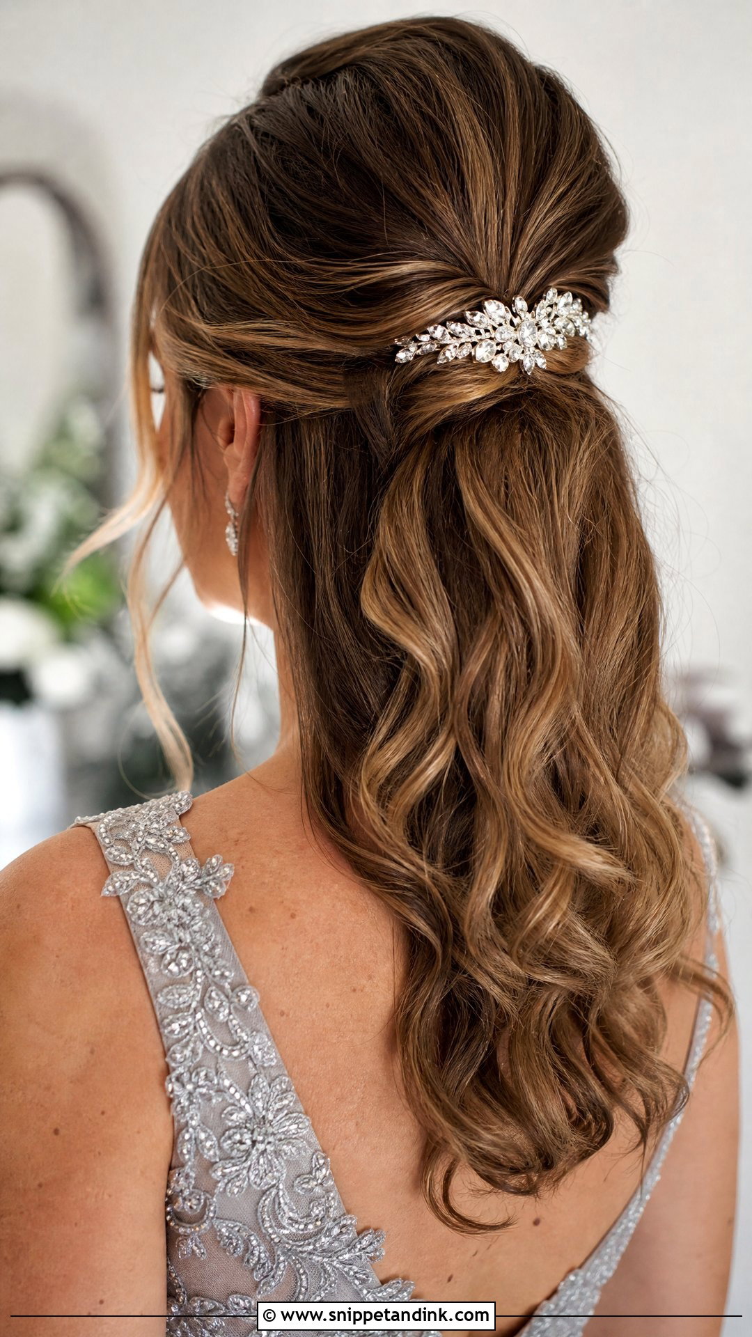 Half Up With Jeweled Clip Accent - Snippet and Ink - 20 Half-Up Mother of Bride Hairstyles