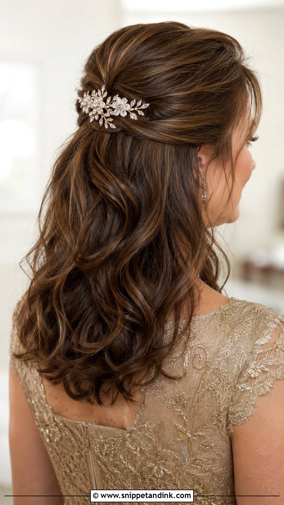 Half Up With Jeweled Clip - Snippet and Ink - 20 Mother of the Groom Medium Hairstyles