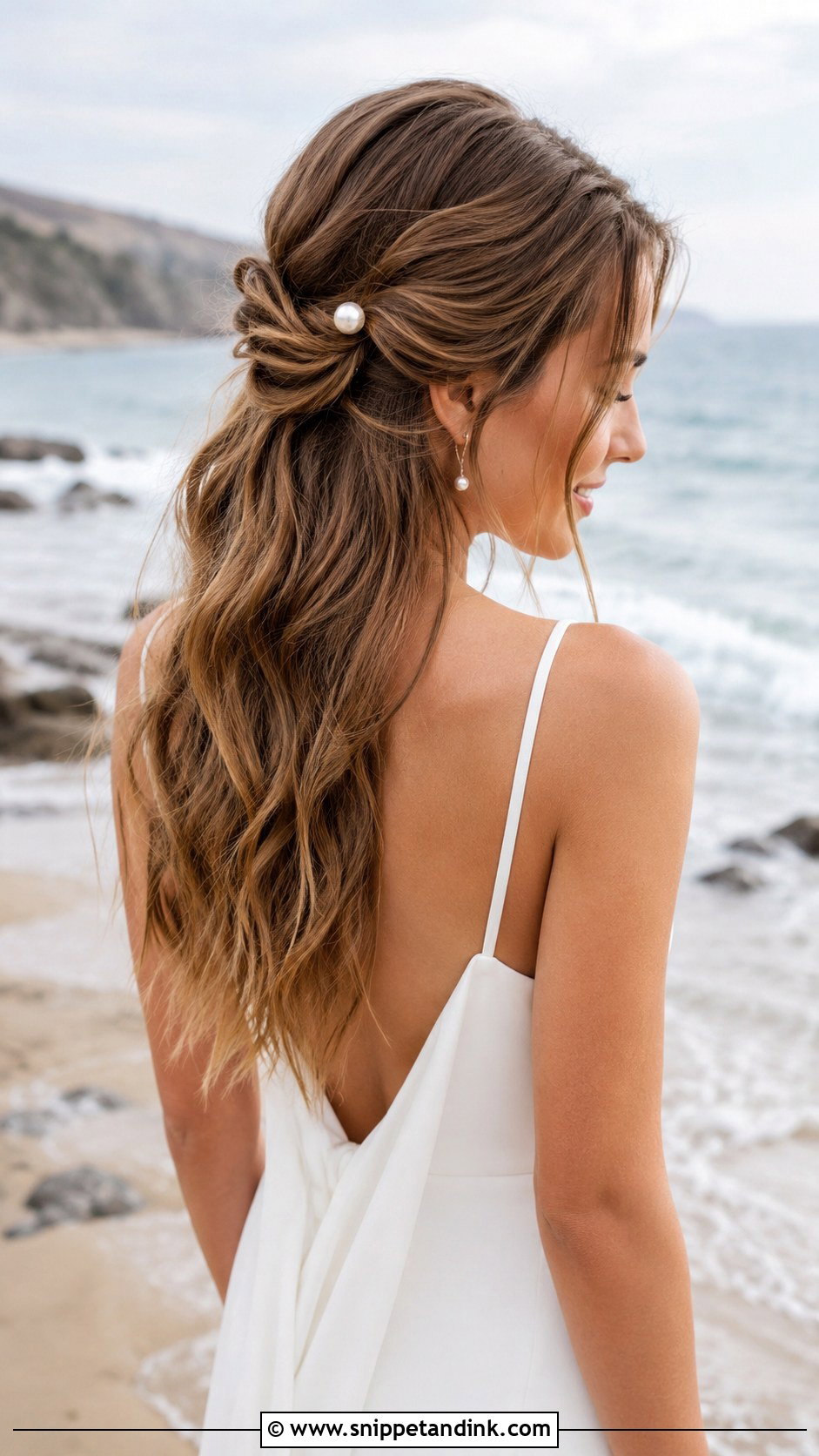 Half Up With Knot - Snippet and Ink - 20 Half-Up Beach Wedding Hair Ideas