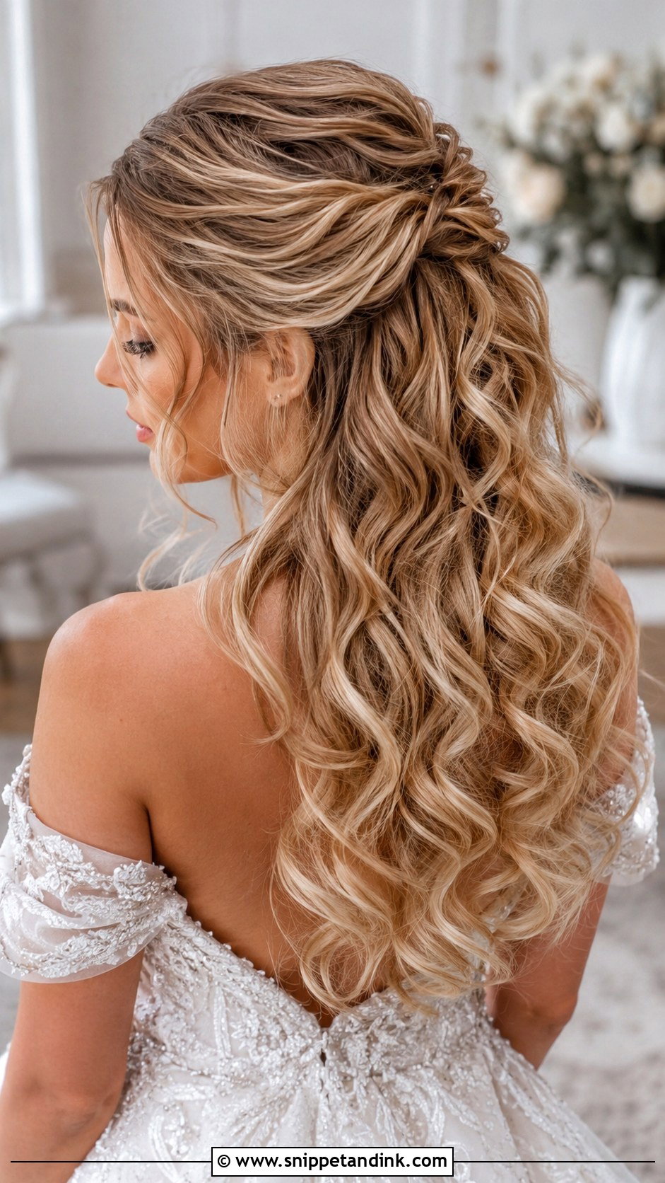 Half Up With Long Curls - Snippet and Ink - 35 Half-Up Bridal Hair Ideas
