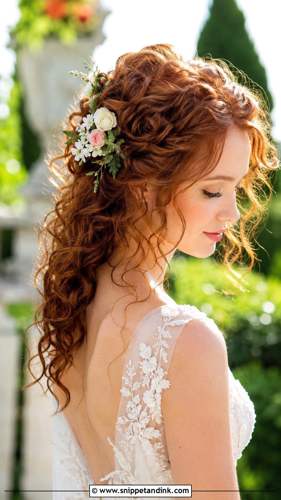 Half Up With Loose Curls and Flowers - Snippet and Ink - 25 Elegant Half-Up Half-Down Wedding Hair Ideas