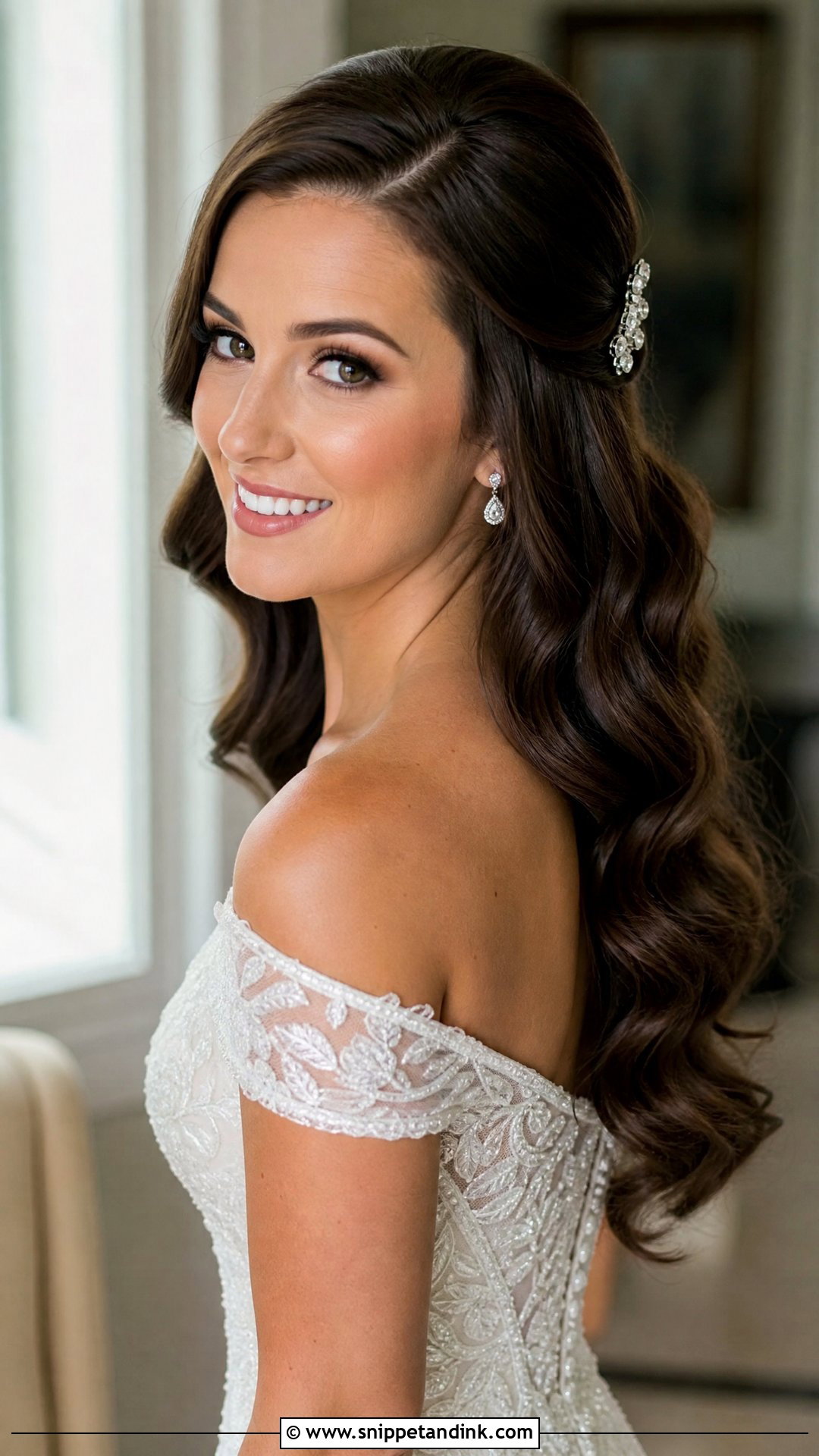 Half Up With Loose Hollywood Waves - Snippet and Ink - 20 Long Half-Up Half-Down Wedding Hairstyles