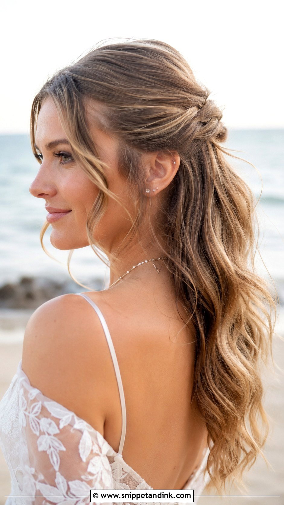 Half Up With Loose Tendrils - Snippet and Ink - 20 Simple Shoulder Length Medium Half-Up Wedding Guest Hairstyles