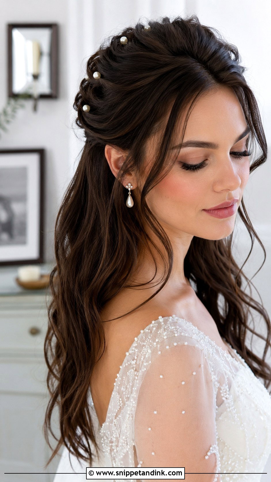 Half Up With Pearl Accessories - Snippet and Ink - 20 Half Wedding Hair Ideas