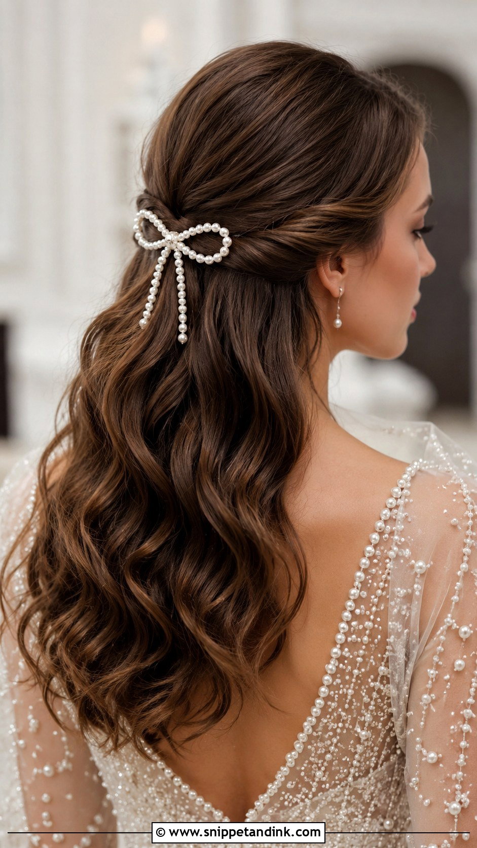 Half Up With Pearl Bow Detail - Snippet and Ink - 20 Half-Up Half-Down Wedding Hair with Bow Ideas
