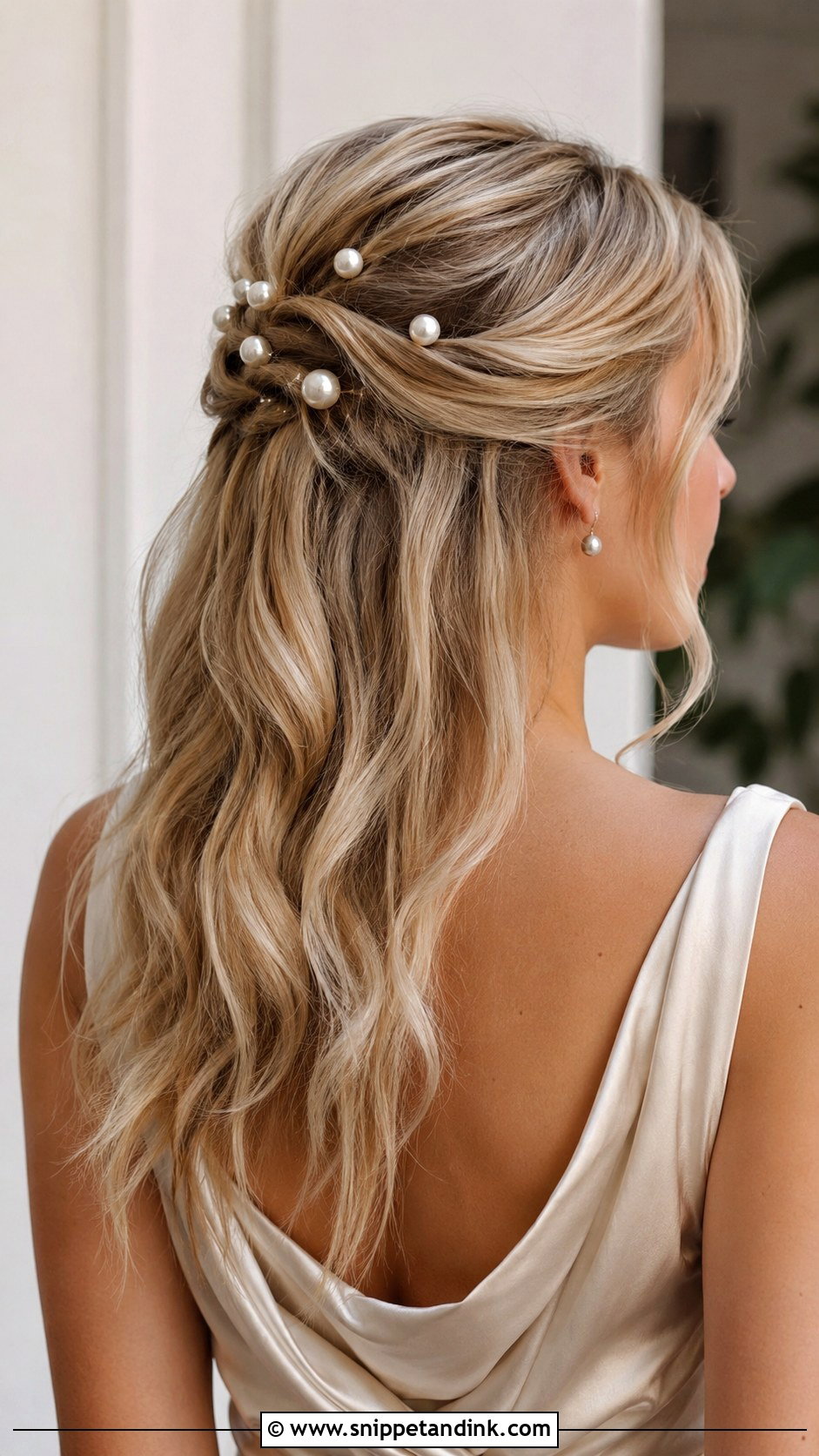 Half Up With Pearl Clips - Snippet and Ink - 20 Easy Half-Up Wedding Guest Hairstyles