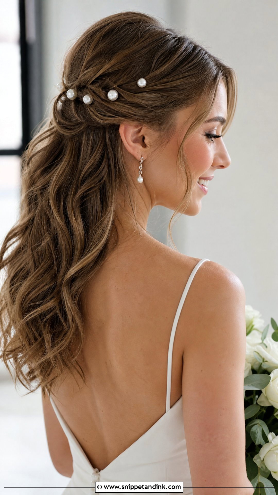 Half Up With Pearl Hair Accessories - Snippet and Ink - 20 Long Half-Up Half-Down Wedding Hairstyles
