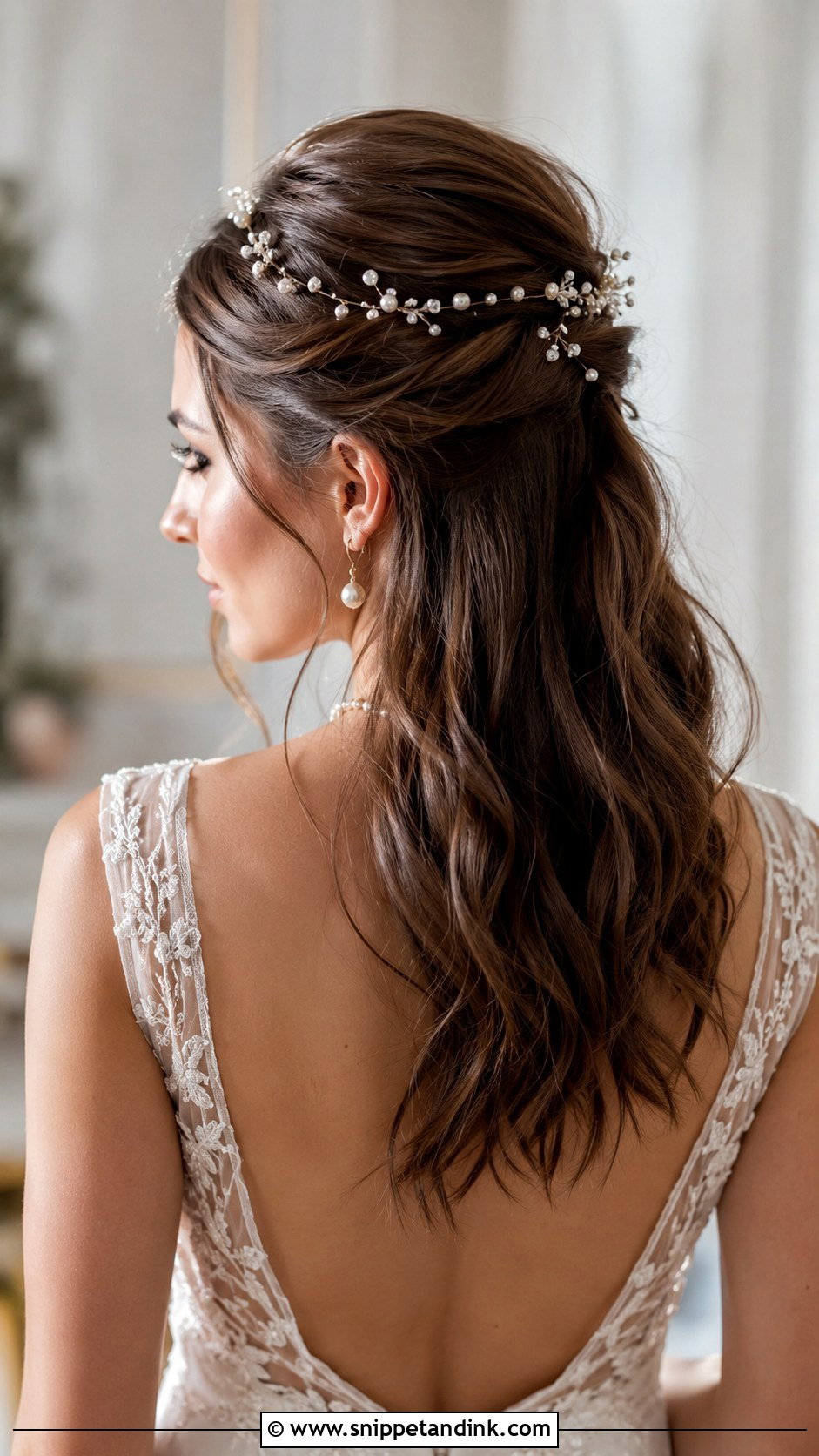 Half Up With Pearl Hair Accessories - Snippet and Ink - 20 Medium Length Half-Up Wedding Hair Ideas