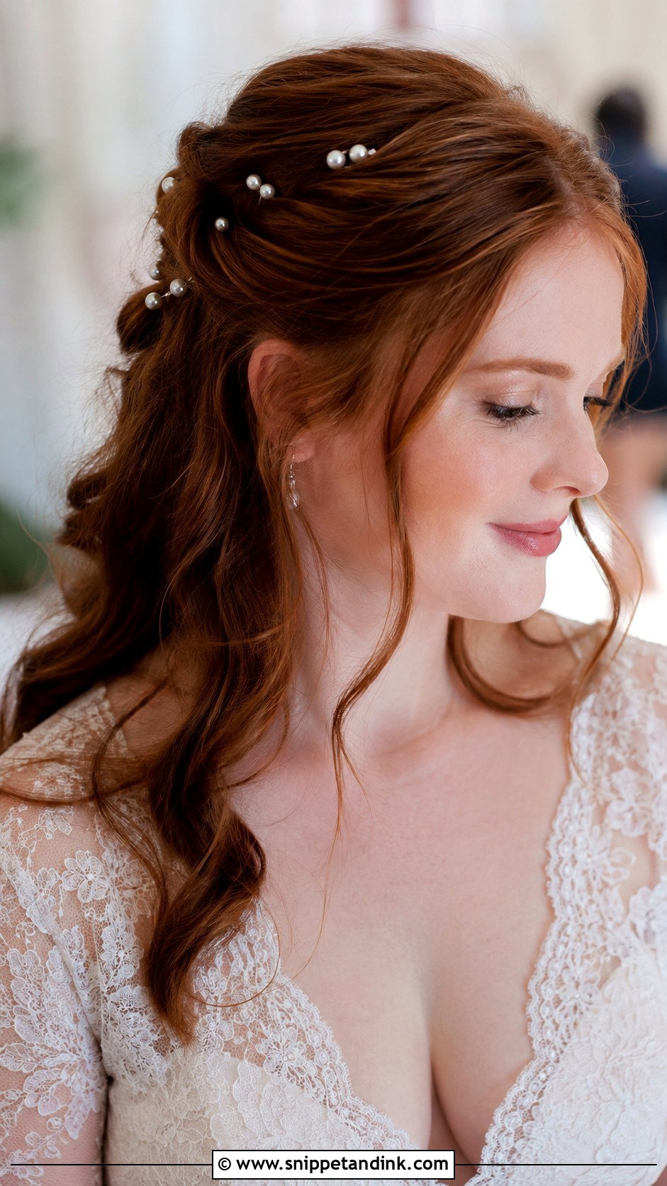 Half Up With Pearl Hair Pins - Snippet and Ink - 30 Half-Up Wedding Hair Ideas