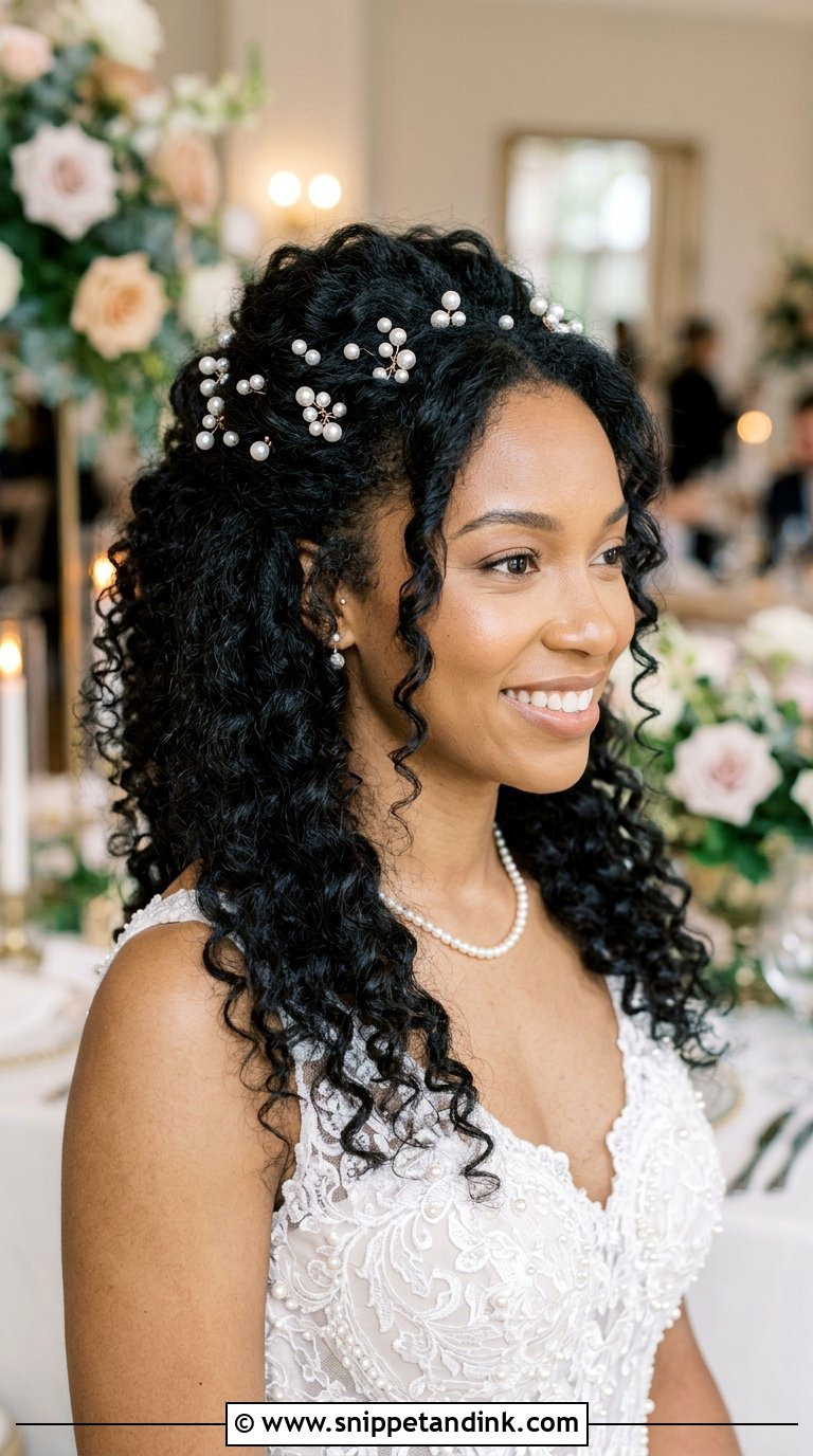 Half Up With Pearl Hair Pins - Snippet and Ink - 20 Black Half-Up Half-Down Wedding Hair Ideas