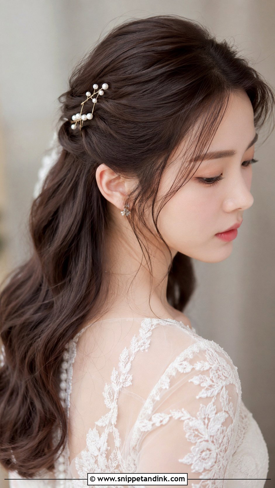 Half Up With Pearl Hairpins - Snippet and Ink - 30 Korean Wedding Hair Ideas