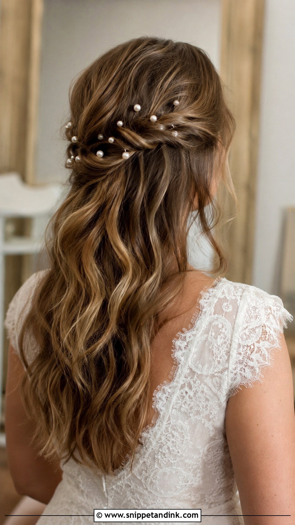 Half Up With Pearl Pins - Snippet and Ink - 20 Medium Half-Up Wedding Guest Hairstyles