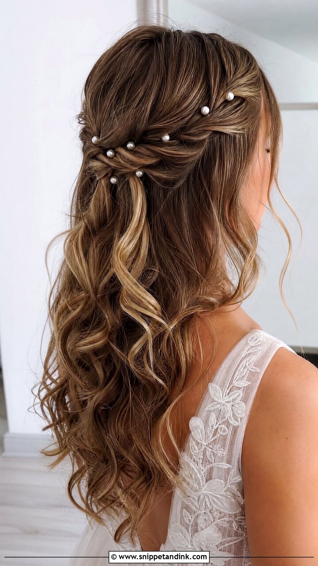 Half Up With Pearl Pins - Snippet and Ink - 20 Romantic Half-Up Half-Down Ideas