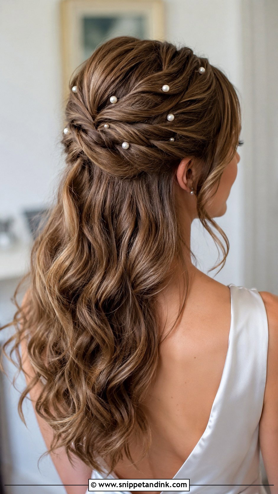 Half Up With Pearl Pins - Snippet and Ink - 25 Half-Up Wedding Guest Hairstyles