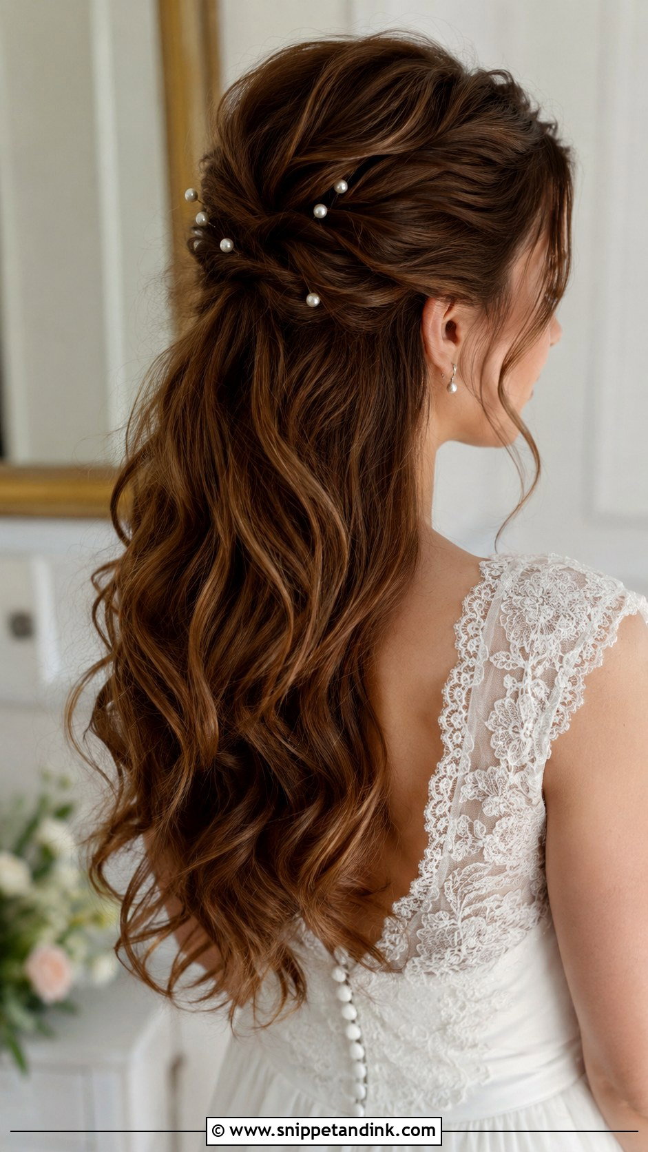 Half Up With Pearl Pins for Brides - Snippet and Ink - 20 Half-Up Bride Hair Ideas