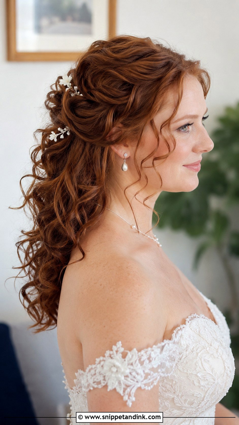 Half Up With Pinned Back Curls - Snippet and Ink - 20 Medium Length Wedding Half-Up Half-Down Ideas