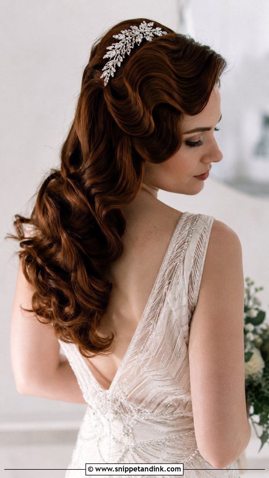 Half Up With Retro Waves for Brides - Snippet and Ink - 20 Half-Up Bride Hair Ideas
