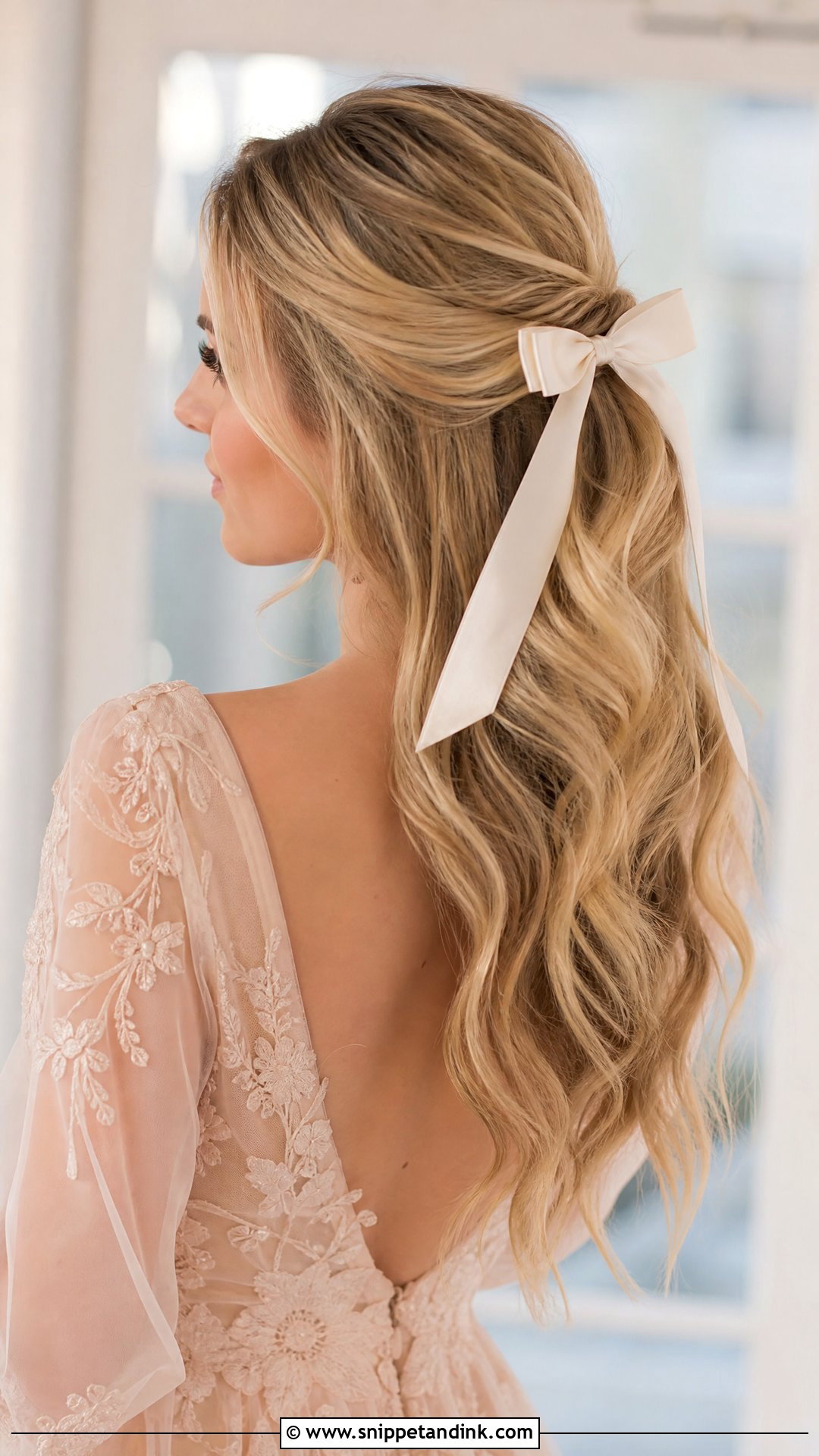 Half Up With Ribbon Accent - Snippet and Ink - 20 Medium Length Wedding Guest Hairstyles