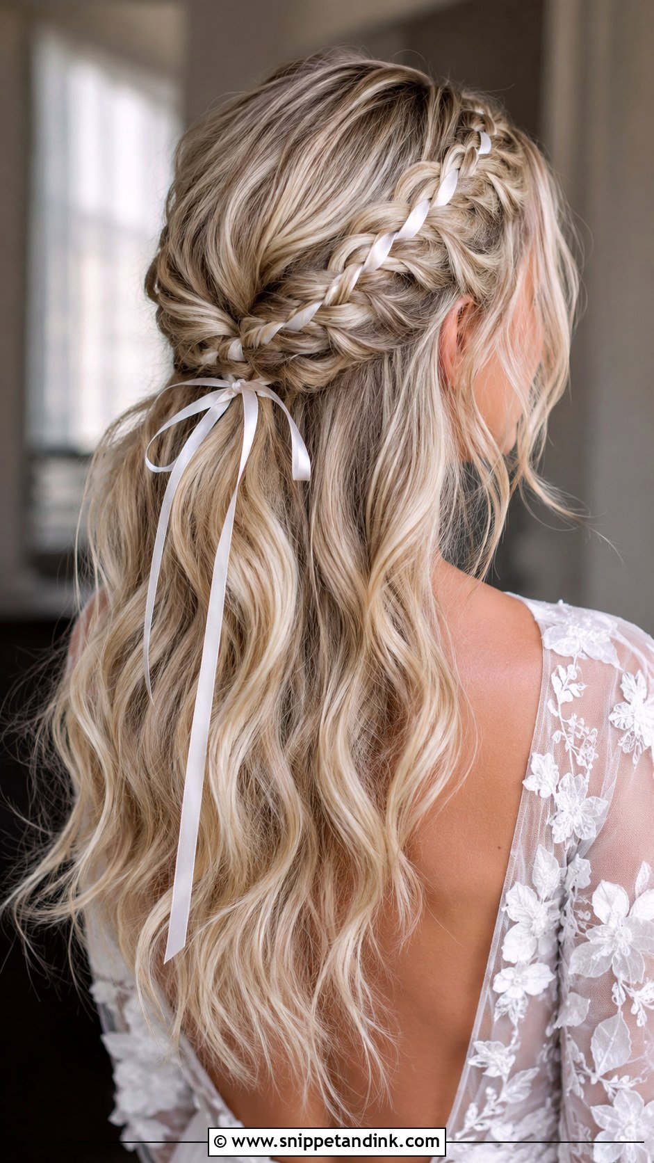Half Up With Ribbon Braid - Snippet and Ink - 25 Half-Up Wedding Guest Hairstyles