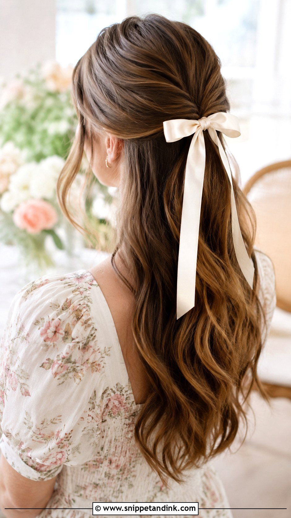 Half Up With Ribbon - Snippet and Ink - 20 Medium Half-Up Wedding Guest Hairstyles