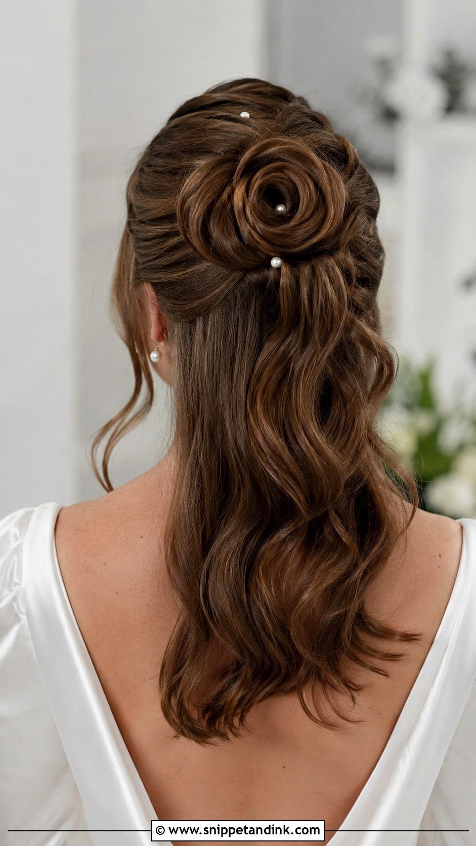 Half Up With Rose Detailing - Snippet and Ink - 30 Half-Up Wedding Hair Ideas
