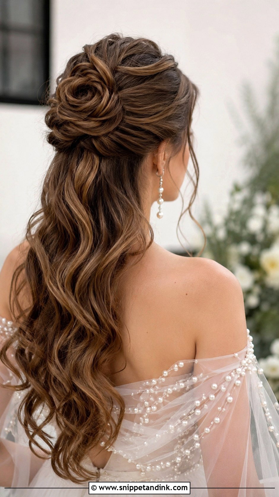 Half Up With Rose Detailing - Snippet and Ink - 20 Half Wedding Hair Ideas