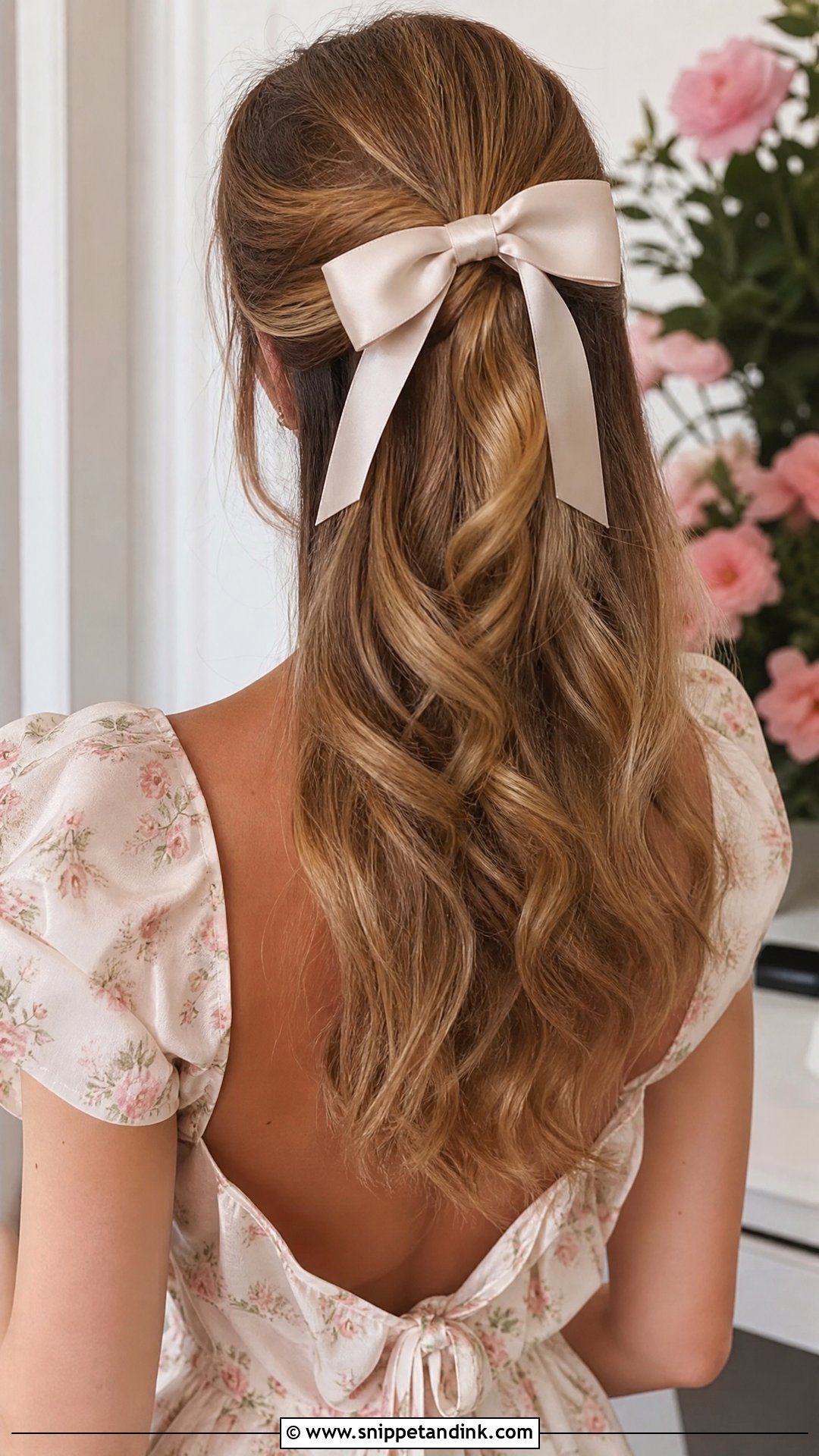 Half Up With Satin Bow - Snippet and Ink - 20 Half-Up Hair Styles for Wedding Guest