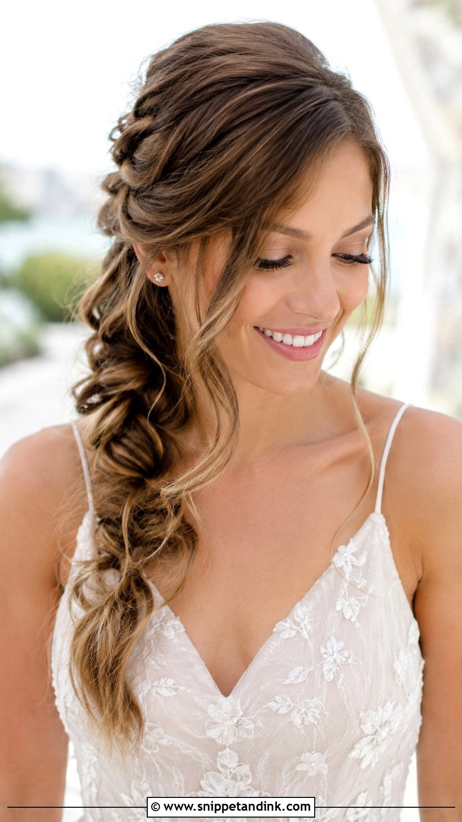 Half Up With Side Braid - Snippet and Ink - 35 Half-Up Bridal Hair Ideas