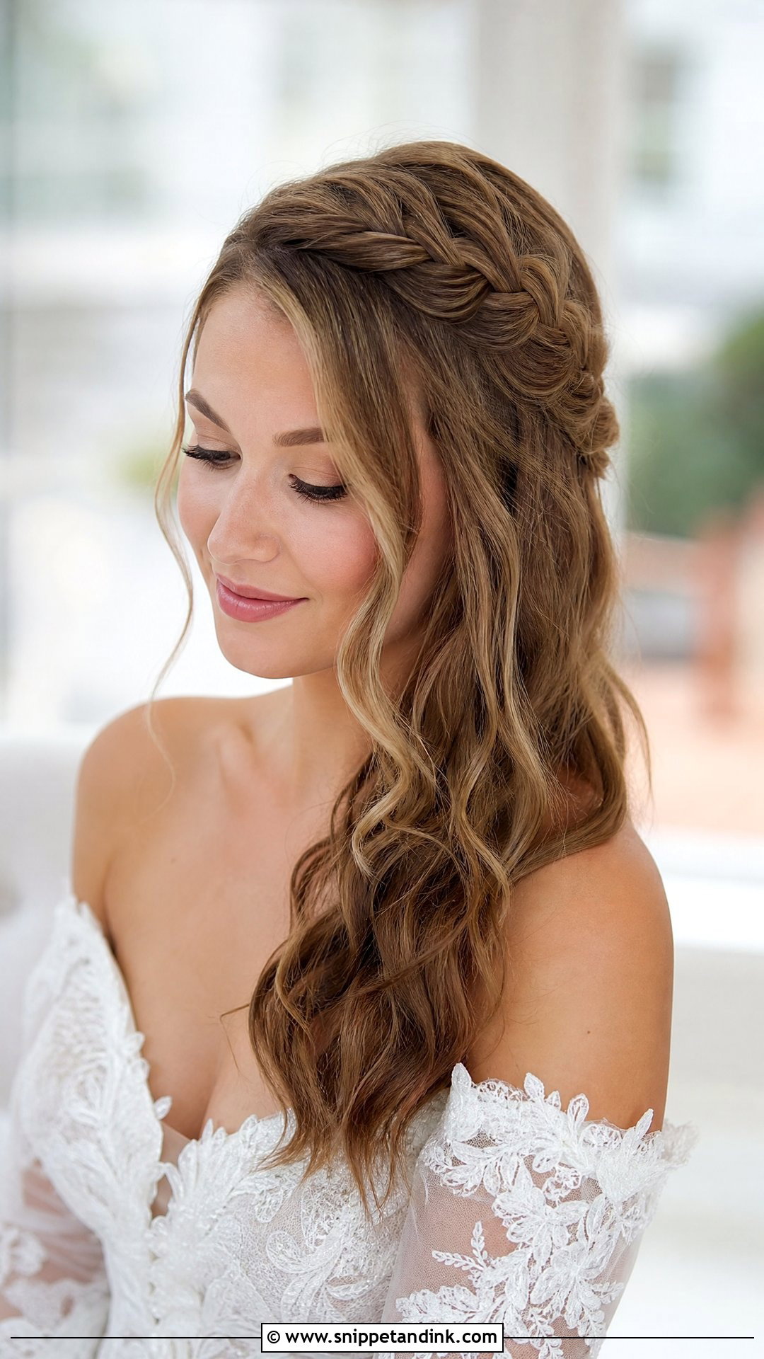 Half Up With Side Braid - Snippet and Ink - 20 Long Half-Up Half-Down Wedding Hairstyles